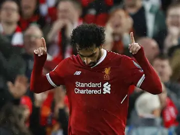 Salah celebra su segundo gol contra la Roma Salah celebra su segundo gol contra la Roma