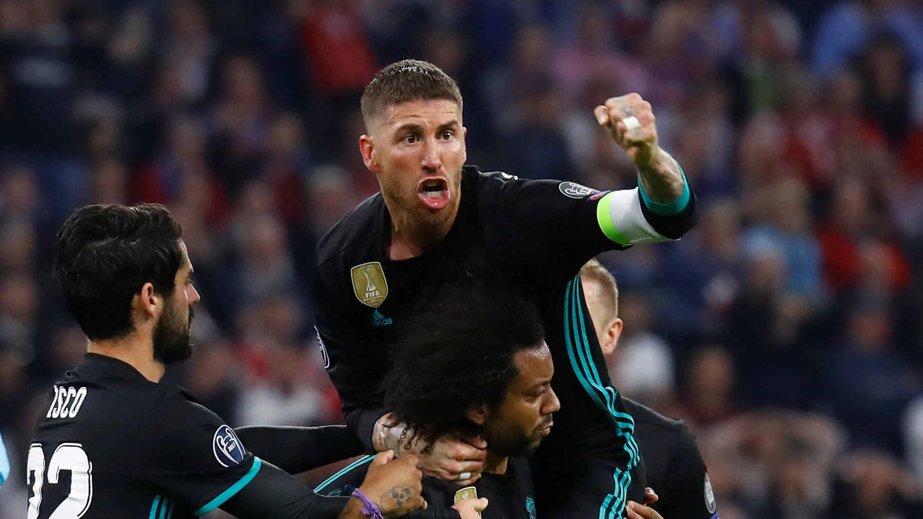 Sergio Ramos celebra uno de los goles del Madrid