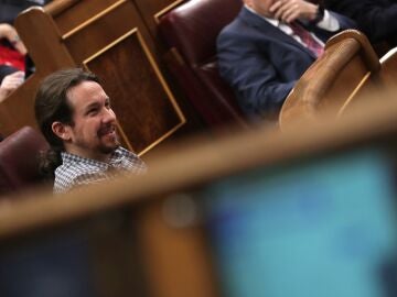 El líder de Podemos Pablo Iglesias, en el pleno del Congreso de los Diputados