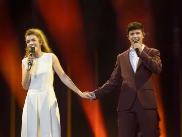 Amaia y Alfred en el primer ensayo para Eurovisión 2018
