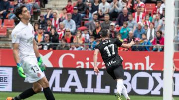 Kike García celebra uno de sus goles contra el Girona