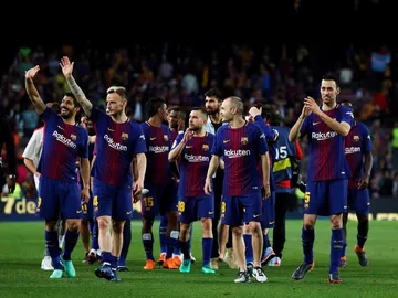 Los jugadores del Barcelona celebran la Liga y la Copa en el Camp Nou Los jugadores del Barcelona celebran la Liga y la Copa en el Camp Nou