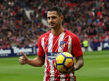 Vitolo, durante su presentación con el Atlético Vitolo, durante su presentación con el Atlético