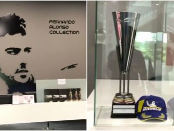 Fernando Alonso muestra su trofeo de ganador en Spa