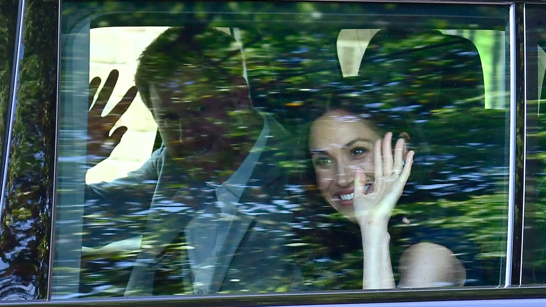 Meghan Markle y el príncipe Harry a su llegada a la recepción con Isabel II 