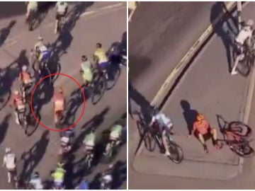 Un ciclista finge caerse para descansar