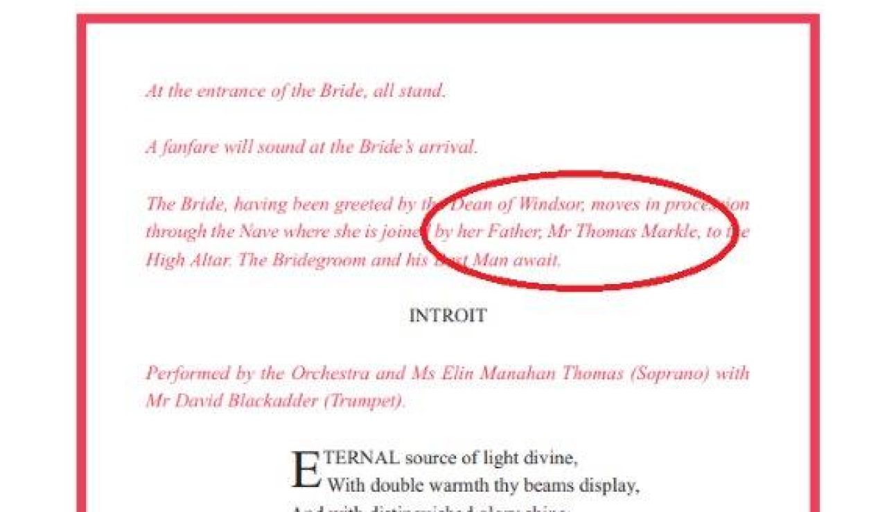 Imagen de la orden oficial de servicio de la boda de Harry y Meghan Imagen de la orden oficial de servicio de la boda de Harry y Meghan