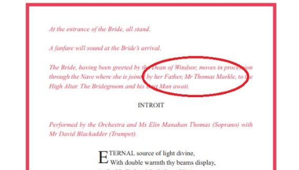 Imagen de la orden oficial de servicio de la boda de Harry y Meghan
