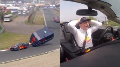 Verstappen y Ricciardo se pican en una loca carrera de caravanas: ojo al destrozo del australiano