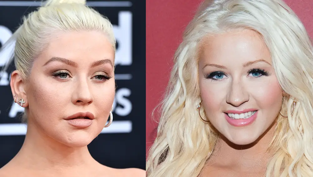 Christina Aguilera en 2018 a la izquierda, y en 2013 a la derecha