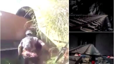 El espeluznante momento en el que dos ciclistas están a punto de ser arrollados por un tren