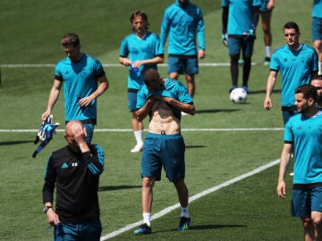 Karim Benzema, en el entrenamiento del Real Madrid