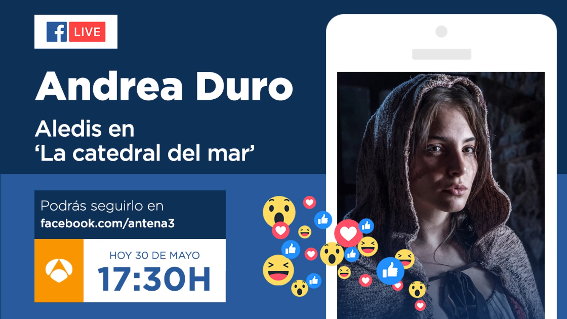 Envía tus preguntas para el Facebook Live de Antena 3 con Andrea Duro, esta tarde a las 17:30 horas