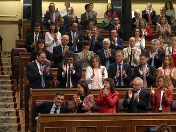 La bancada socialista aplaude la intervención del secretario general del PSOE La bancada socialista aplaude la intervención del secretario general del PSOE