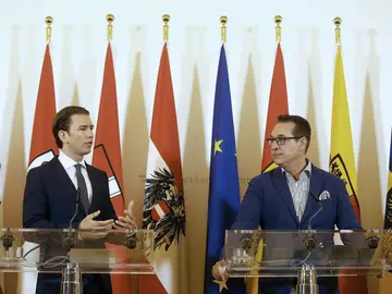 Fotografía del canciller federal Sebastian Kurz y el vicecanciller Heinz-Christian Strache Fotografía del canciller federal Sebastian Kurz y el vicecanciller Heinz-Christian Strache