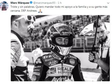 Tuit de Marc Márquez lamentado la muerte de Andreas Pérez