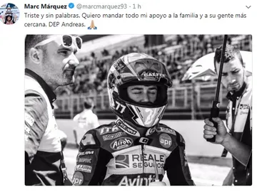 Tuit de Marc Márquez lamentado la muerte de Andreas Pérez Tuit de Marc Márquez lamentado la muerte de Andreas Pérez