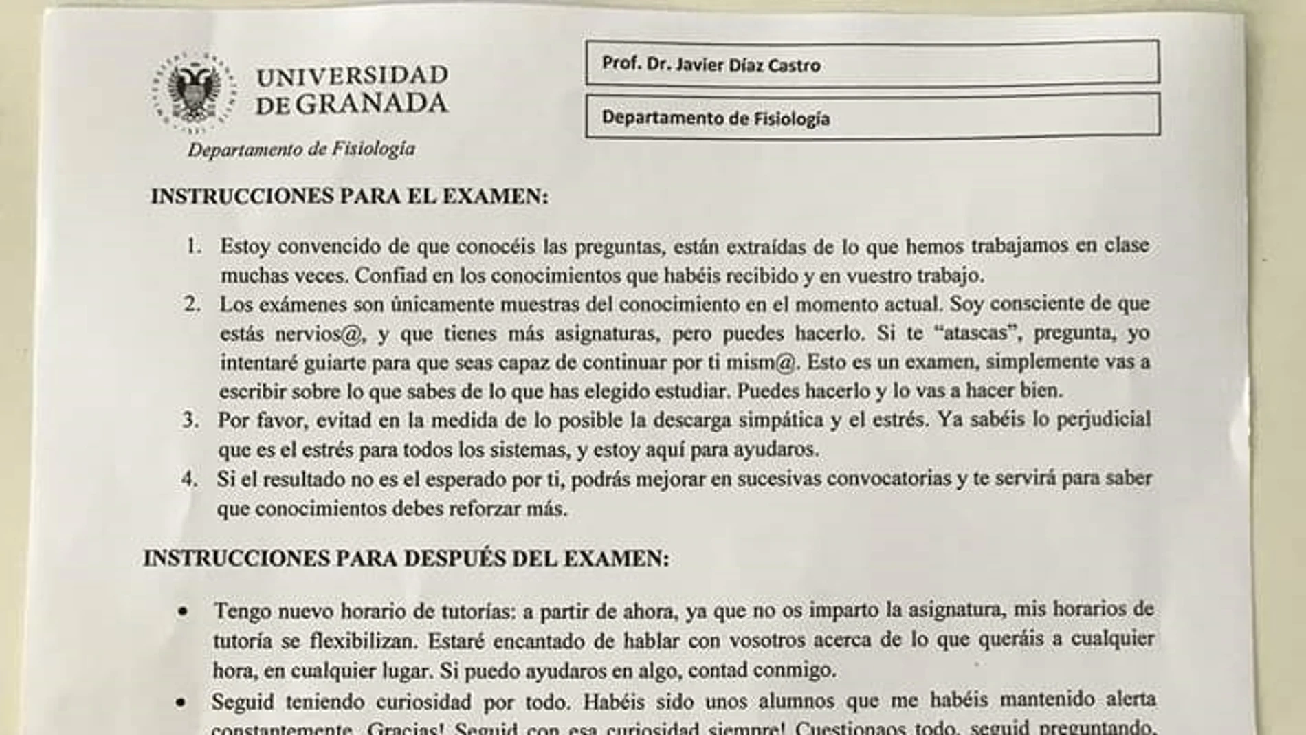 Instrucciones examen Instrucciones examen