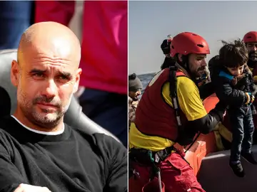 Pep Guardiola y miembros de la ONG ProActiva Open Arms Pep Guardiola y miembros de la ONG ProActiva Open Arms