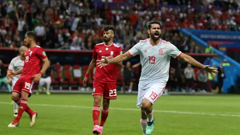 Diego Costa celebra su gol contra Irán Diego Costa celebra su gol contra Irán