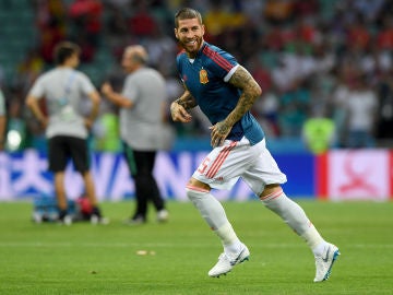 Sergio Ramos entrena con la selección española de fútbol