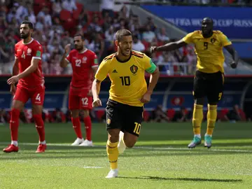 Hazard celebra uno de sus goles contra Túnez Hazard celebra uno de sus goles contra Túnez