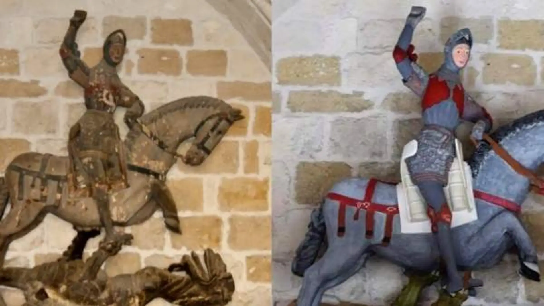 El antes y el después de la escultura de San Jorge en la iglesia de San Miguel de Estella El antes y el después de la escultura de San Jorge en la iglesia de San Miguel de Estella
