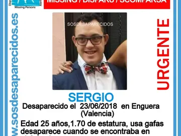 Sergio Requena Agulló, joven con síndrome de Down desaparecido en Valencia Sergio Requena Agulló, joven con síndrome de Down desaparecido en Valencia
