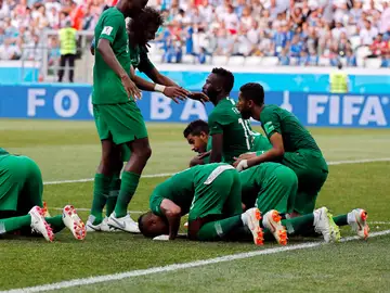 Salman Al-Faraj celebra su gol de penalti ante Egipto Salman Al-Faraj celebra su gol de penalti ante Egipto