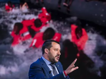 El ministro italiano del Interior Matteo Salvini en un programa de televisión. El ministro italiano del Interior Matteo Salvini en un programa de televisión.