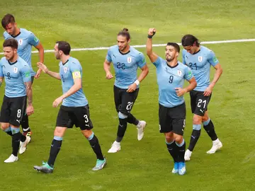 Suárez celebra su gol a Rusia Suárez celebra su gol a Rusia