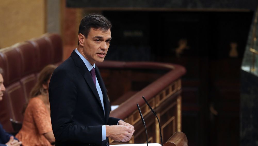 El presidente del Gobierno, Pedro Sánchez, durante su comparecencia en el Congreso