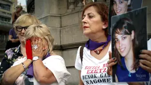 Imagen del homenaje a Nagore Laffage en la plaza del Castillo de Pamplona Imagen del homenaje a Nagore Laffage en la plaza del Castillo de Pamplona
