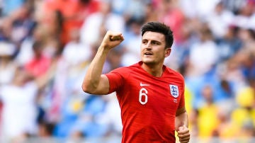 Maguire celebra un gol con Inglaterra