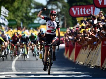 El irlandés Daniel Martin celebra su victoria en la etapa