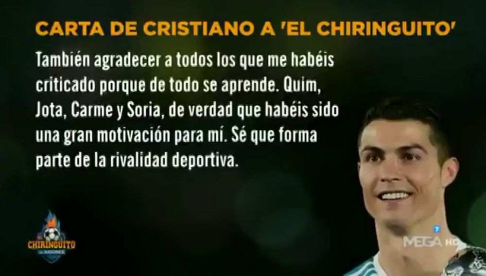 La emotiva carta de Cristiano Ronaldo a 'El Chiringuito'
