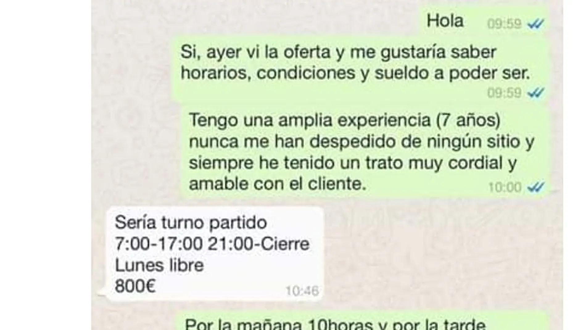 Imagen de la conversación de WhatsApp Imagen de la conversación de WhatsApp