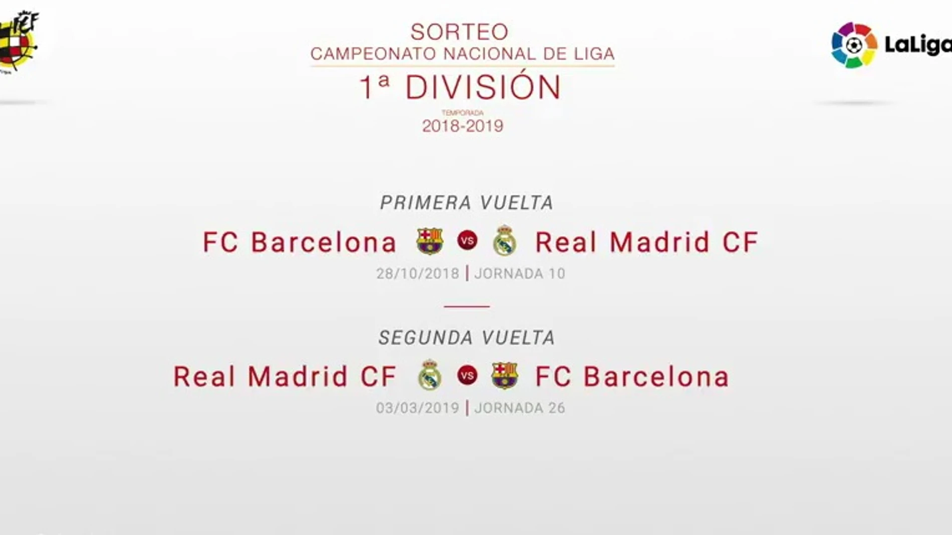 Fechas de los dos Clásicos de Liga 2018/19 Fechas de los dos Clásicos de Liga 2018/19