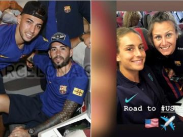 El avión del viaje del Barcelona con su equipo masculino y femenino El avión del viaje del Barcelona con su equipo masculino y femenino