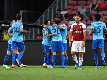 Jugadores del Atlético celebrando un gol Jugadores del Atlético celebrando un gol