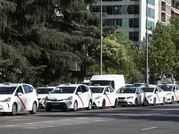Los taxistas ocupan el Paseo de la Castellana para protestar ante Fomento Los taxistas ocupan el Paseo de la Castellana para protestar ante Fomento