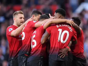 Los jugadores del Manchester United celebran un gol Los jugadores del Manchester United celebran un gol