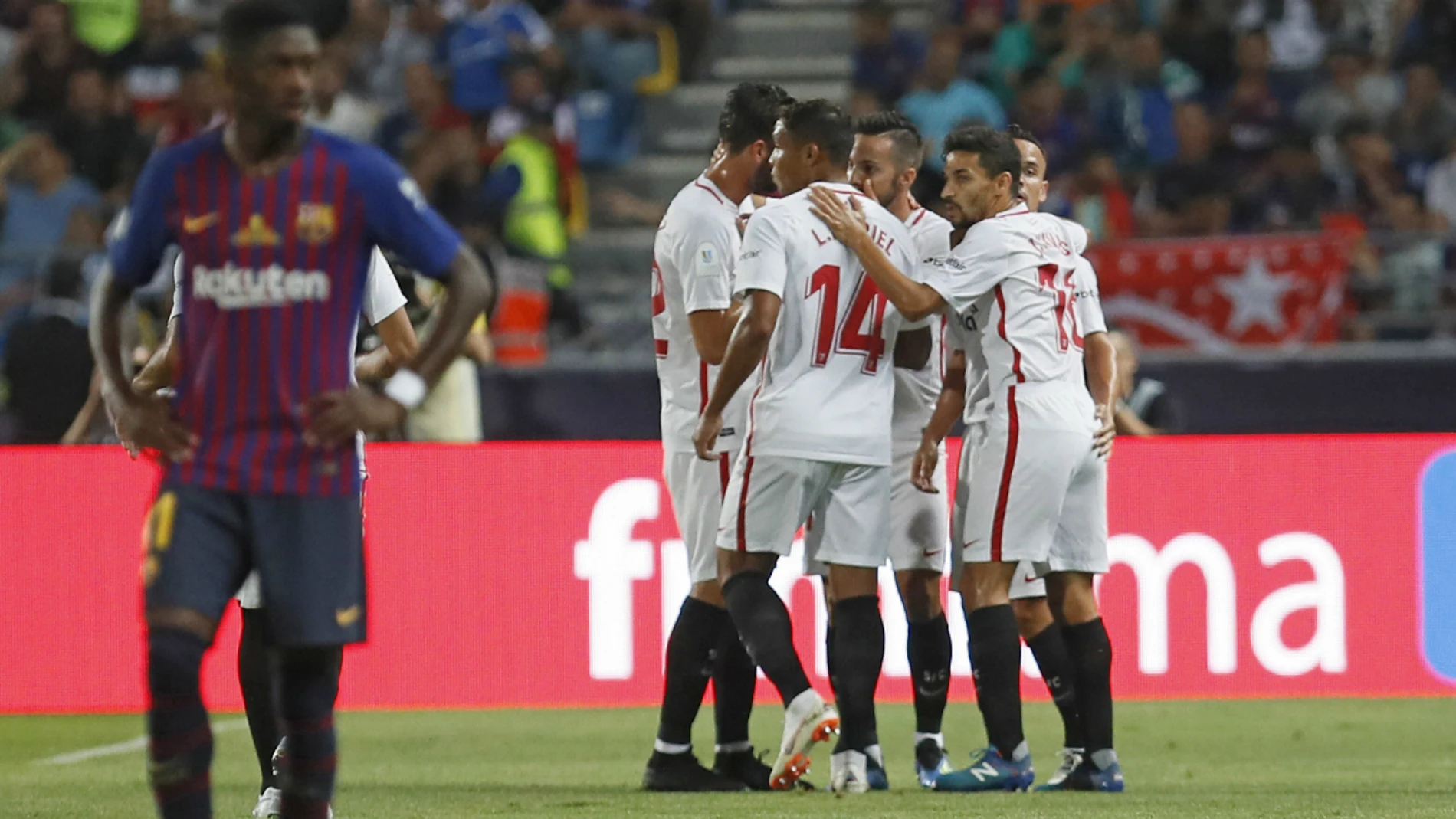 El Sevilla celebra un gol ante el Barcelona El Sevilla celebra un gol ante el Barcelona