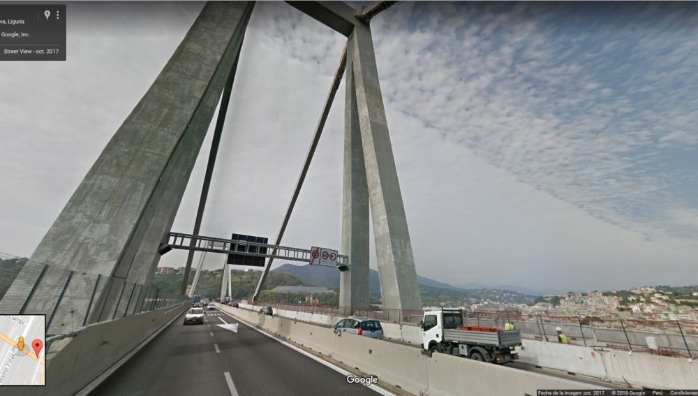 Así se veía en Google Maps el puente que se derrumbó en Génova