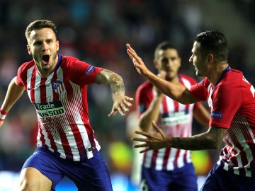 Saúl celebra su gol con el Atlético de Madrid