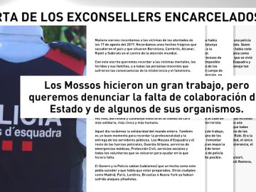 'No tenemos miedo', la carta de los presos soberanistas en la que critican la gestión del Estado tras los atentados del 17A 'No tenemos miedo', la carta de los presos soberanistas en la que critican la gestión del Estado tras los atentados del 17A