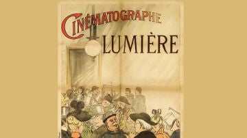 El primer cartel, realizado en 1896, para promocionar el cine 