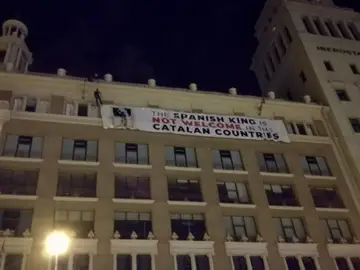 Pancarta contra el Rey en Barcelona Pancarta contra el Rey en Barcelona