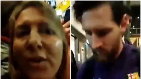 Una mujer increpa a Messi en el aeropuerto Una mujer increpa a Messi en el aeropuerto