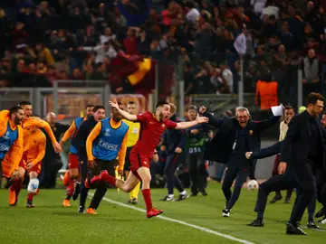 Manolas celebra su gol contra el Barcelona Manolas celebra su gol contra el Barcelona